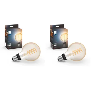 Philips Hue White E27 Filament G93 580lm, warmweißes Licht, dimmbar, steuerbar via App, kompatibel mit Amazon Alexa (Echo, Echo Dot) (Packung mit 2)