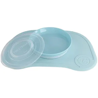 Twistshake Click-Mat + Platte | Anti-Rutsch-Geschirrset für Babys | Babyteller + Baby-Tischset (38x25) | BPA-freier Baby-Entwöhnungsteller | Essenstrainingsplatte für Kinder ab 6 Monaten | Blau