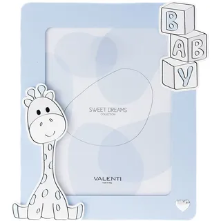 VALENTI & CO. - Himmelblau Bilderrahmen aus Holz mit Giraffe, zum Aufhängen als Dekoration im Kinderzimmer, Geschenkidee für Neugeborene und Kinder - 18 x 24 cm