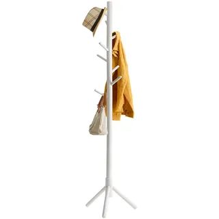 YMYNY Garderobenständer aus Massivholz, Kleiderständer mit 8 Haken, Freistehende Garderobe in Baumform, für Jacken, Hüte, Taschen, Eingangsbereich, Flur(Weiß) HD-HRF-1194