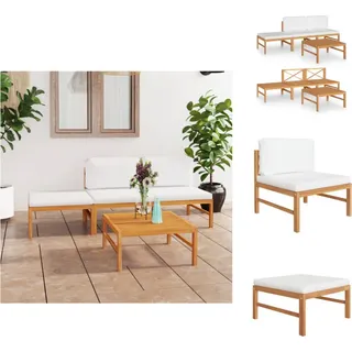 vidaXL 4-tlg. Garten-Lounge-Set mit Creme Kissen Massivholz Teak - Gartenmöbel-Sets - Creme