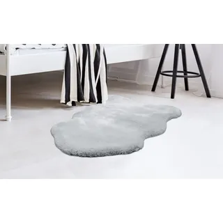 Fellteppich MY HOME "Mailo 1" Gr. 41, grau (grau, blau), B:60cm H:35mm L:90cm, Kunstfaser, Teppiche, Fellteppich, Kaninchenfell-Optik, Kunstfell, Wohnzimmer, Schlafzimmer, Esszimmer