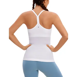 CRZ YOGA Damen Sport Tank Top Racerback Ärmelloses Shirt Sommer Leichte Yoga Tops Elastische Fitness Oberteile Weiss 38