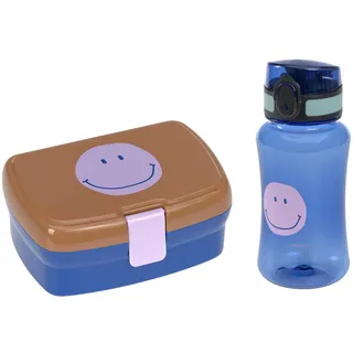 Lässig Brotdose & Trinkflasche Set - Lunch Set mit Lunchbox und Trinkflasche (460 ml)/Little Gang Smile caramel/blue