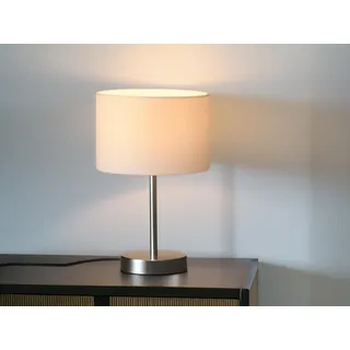 LED Tischlampe mit Stoff Lampenschirm Weiß Stoffschirm Nachttischleuchte H: 32cm