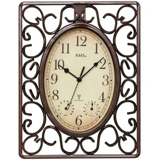 AMS Funk-Wanduhr, Funkwerk mit Feuchtigkeit Temperaturanzeige, 23x31x5cm, 5976 - Beige