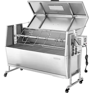 Rotisserie Grill, 38W BBQ Outdoor Pig & Lamb Spit Roaster, Charcoal Spit Roaster with 60 kg Capacity, Wheels & 4-Level Height, Stainless Steel Electric Rotisserie Grill Kit for Camping Outdoor