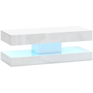 Homcom Couchtisch Wohnzimmertisch Hochglanz mit LED Beleuchtung, Stauraum Weiß , Holzwerkstoff , Nachbildung , 2 Schubladen , Rechteckig , eckig , 50x42x120 cm , Wohnzimmer, Wohnzimmertische, Couchtische