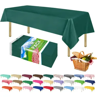 Zimpleware Einweg-Tischdecke aus Kunststoff, 137,2 x 274,3 cm, rechteckig, für den Innen- und Außenbereich, Dunkelgrün, 12 Stück