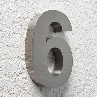 3D Hausnummer 6 Edelstahl V2A unbeleuchtet Arial