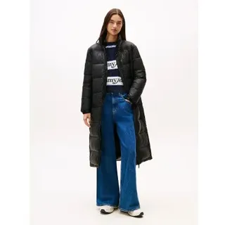 Tommy Jeans für Damen. DW0DW21614 Langer Steppmantel mit Kapuze schwarz (M), Lässig, Nylon