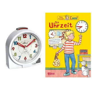 Atlanta Kinderwecker Mädchen ohne Ticken + Kinderbuch Conni Die Uhrzeit - 2127/0 BU (Weiß Conni)