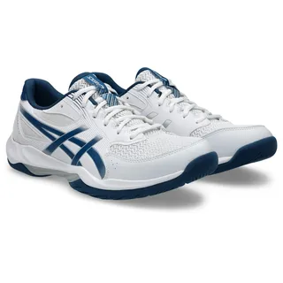 Hallenschuh ASICS "GEL-ROCKET 12", Herren, Gr. 49, weiß (weiß, mako blau), Synthetik, Schuhe Hallenschuh, besonders geeignet für Handball und Volleyball
