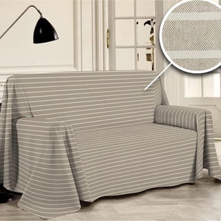 PENSIERI DELICATI Sofabezug 360 x 290 cm Made in Italy, Garn gefärbtes Abdeckung aus 100% Reiner recycelter Baumwolle, Beige Gestreift, Ideal als Möbel Tuch, Sofa Überzug, Picknickdecke