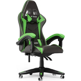 Bigzzia Bürostuhl Ergonomisch, Schreibtischstuhl, Drehstuhl, Gaming Sessel, Gamingstuhl, mit Kopfstützen, bis zu 110 kg, Grün - Grün
