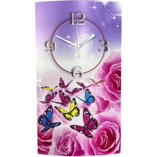 Rosen Schmetterlinge Designer Wanduhr modernes Wanduhren Design leise kein ticken dixtime 3DS-0091 - Rosa