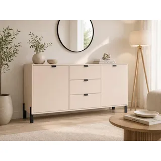 Kommode VERONA 2D3S Creme 2 Türen 3 Schubladen – Modernes Sideboard mit Stauraum, Anrichte, Wohnzimmerschrank, Flurkommode, Schlafzimmerkommode - Creme