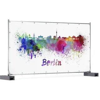 Wallario XXL Outdoor-Poster für Garten oder Balkon, Motiv Städte als Aquarell - Skyline von Berlin, in ca. 340 x 173 cm - Weiß