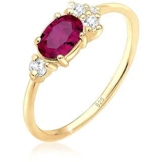 ELLI PREMIUM Ring Damen Verlobungsring mit Synthetischem Rubin und Zirkonia Kristallen in 925 Sterling Silber Vergoldet