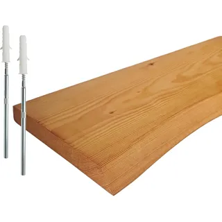 Relaxdays Wandregal, Baumkante, HBT: 3x60x22 cm, rustikales Schweberegal, Küche, Wandbrett Massivholz, Kiefer, Natur