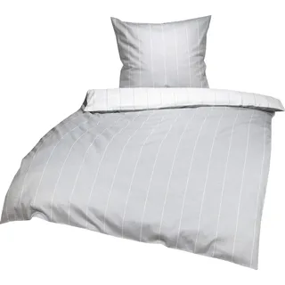 Lorena Monaco Mako Satin Wende Kissenbezug Streifen (Silber grau, 70 cm x 90 cm) 100% Baumwolle mit Mélange-Effekt