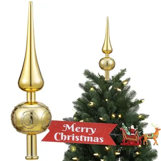 Christbaumspitze Gold 23cm | Bruchsichere Weihnachtsbaumspitze aus glänzendem Kunststoff – Elegante Tannenbaumspitze für sichere Familienfeste | Ideale Baumspitze für Weihnachten