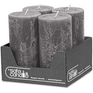 DecoLite: Stumpenkerzen Rustik 4er Set 140x70 mm | Selbstverlöschend Safe Candle | Durchgefärbt RAL-zertifiziert | Brenndauer ca. 69h | Made in Germany | Rustik Deko Kerzen (anthrazit)