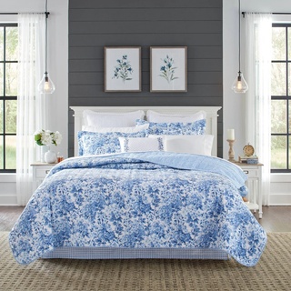 Laura Ashley - Kingsize-Bettwäsche-Set, Baumwolle, wendbar, für alle Jahreszeiten, Landhaus-Heimdekoration (Brighton, Kingsize), Brighton Blau/Weiß