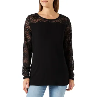 KAFFE CURVE Langarm-Shirt KClaura Damen Große Größen Bluse Langarm Spitze Oberteil Spitzenbluse Black deep L