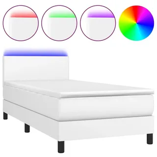 vidaXL Boxspringbett mit Matratze & LED Weiß 100x200 cm Kunstleder - Weiß