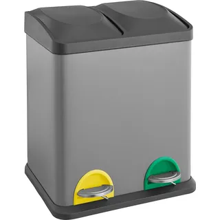 SVITA TC2X15 Mülleimer grau 30 Liter Abfalleimer Mülltrennung Trennsystem Stahl 2x15L - Grau