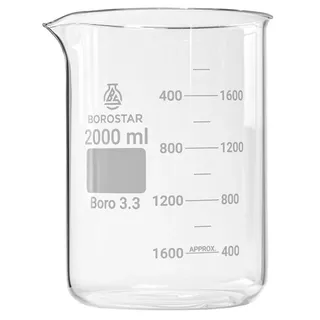 Borostar Becherglas (Boro 3.3), niedrige Form mit Graduierung und Ausguss, 2000 ml
