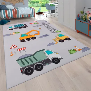 Paco Home Kinderteppich »Bino 579«, rechteckig, 4 mm Höhe, Spielteppich, Motiv Autos & Baustelle, Kinderzimmer, grau