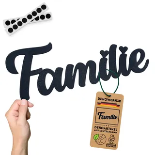 DKWRK3D Familie Schild klebend - Kunststoff Family Schriftzug & Wandaufkleber Schwarz - 3D Familienschild Deko Wand - Wanddeko zum kleben - Wandtattoo - Flur Bild Wandsticker - Wandschild (L)