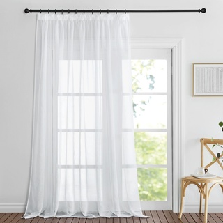 PONY DANCE Vorhänge Wohnzimmer mit Kräuselband Weiß 1 Stück Raumteiler Vorhang Weiss Transparent Leinenoptik Gardinen für Große Fenster Gardinen Weiß Transparent, H 260 x B 300 cm