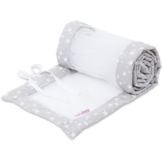 babybay Nestchen Mesh-Piqué / Bettumrandung für Beistellbett / Stoßschutz für Baby Bett, passend für Modell Maxi, Boxspring, Comfort und Comfort Plus, perlgrau Sterne weiß