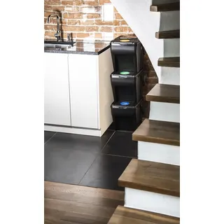 4-Fächer Abfalltrennsystem 100L - Grüne Sortiermülltonne 4 x 25L - Aufkleber Farben für Biologischen Abfall, Papier, Glas - Küchenabfalltrennung