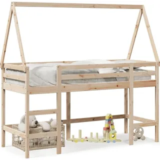 vidaXL Hochbett mit Leiter und Dach 80x200 cm Massivholz Kiefer - Braun