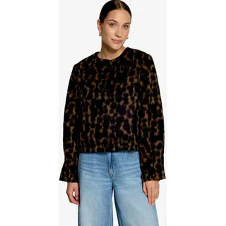 Kurzblazer ZERO, Damen, Gr. 34, braun (braun, schwarz), Web, Obermaterial: 79% Polyester, 14% Polyacryl, 3% Polyamid, 2% Wolle, 1% Baumwolle, 1% Viskose, gemustert, weit hüftlang, Rundhals, abgesteppte Kante, Blazer Kurzblazer, Flauschige Jacke mit Knöpfen / gemusterter Animal-Look