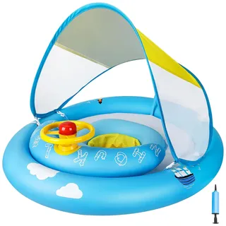 MYCARBON Baby Schwimmring mit verstellbare Schwimmsitz, UPF50+ Sonnendach, Spielzeug für Kinder Schwimmhilfe Schwimmring Baby in Pool Badewanne Freibad Meer See von 6-30 Monaten