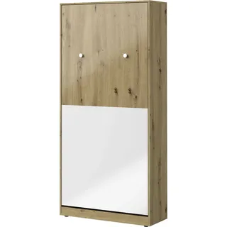 Kaiser Möbel Schrankbett 90x200 Vertical Wandklappbett NERO Eiche/Weiss mit Matratze H2/H3 - Braun, Weiß