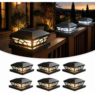 ILIKEPOW Solar Pfostenkappen, 2 Modi Solar Pfostenleuchte 9x9 10x10 13x13, Wasserdichte, Pfostenlampen für Holzpfosten, Terrasse, Garten, Zaun (Kaltweiß 6000K & Warmweiß 3000K) (Schwarz- 6 Stück)