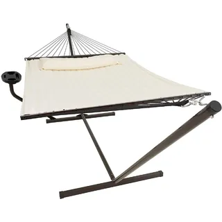 VITA5 Hängematte mit Gestell und Tisch - Hängematte Outdoor für den Garten, Pool & Balkon - Großzügige Hängematten 2 Personen - Doppelhängematte mit Ständer und Beistelltisch - 200 kg Belastbarkeit