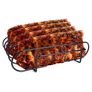 Spareribs Halter für Grill, Edelstahl Braten- und Rippchenhalter für 4 Rippchen, geeignet für Gas- und Holzkohlegrills