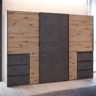 Forte Schwebetürenschrank 270 269,7 x 200,5 x 61 cm Dunkelgrau/Eiche