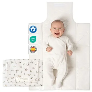 MIMUSELINA Wickelunterlage Unterwegs für Babys | Leicht und Wasserfest | Außen 100% Baumwolle, Innen Waschbar und BPA-frei | Faltbar mit praktischem Verschluss