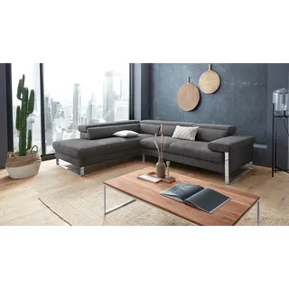 W.Schillig Eckcouch Leder 3-Sitzer Grau
