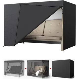 LCGOD Hollywoodschaukel Schutzhülle 2-Sitzer Gartenschaukel Abdeckung Wasserdicht Outdoor, Hängematte Abdeckung mit 2 Reißverschlüssen, Staubdicht Schneedicht Winddicht Anti-UV 150*100*165/140cm
