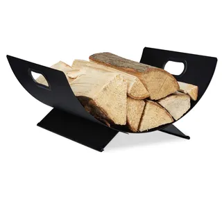 Relaxdays Kaminholzkorb Metall 40,5 x 18,5 x 33 cm Schwarz