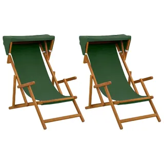 vidaXL Liegestuhl 2 pcs 3 Position Massives Eukalyptus Holz Grün - Grün